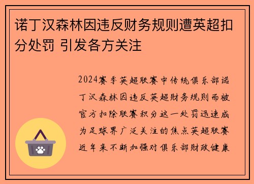 诺丁汉森林因违反财务规则遭英超扣分处罚 引发各方关注